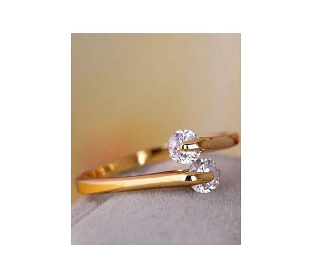 Plated Twin Zircon Finger Ring - Rose Gold