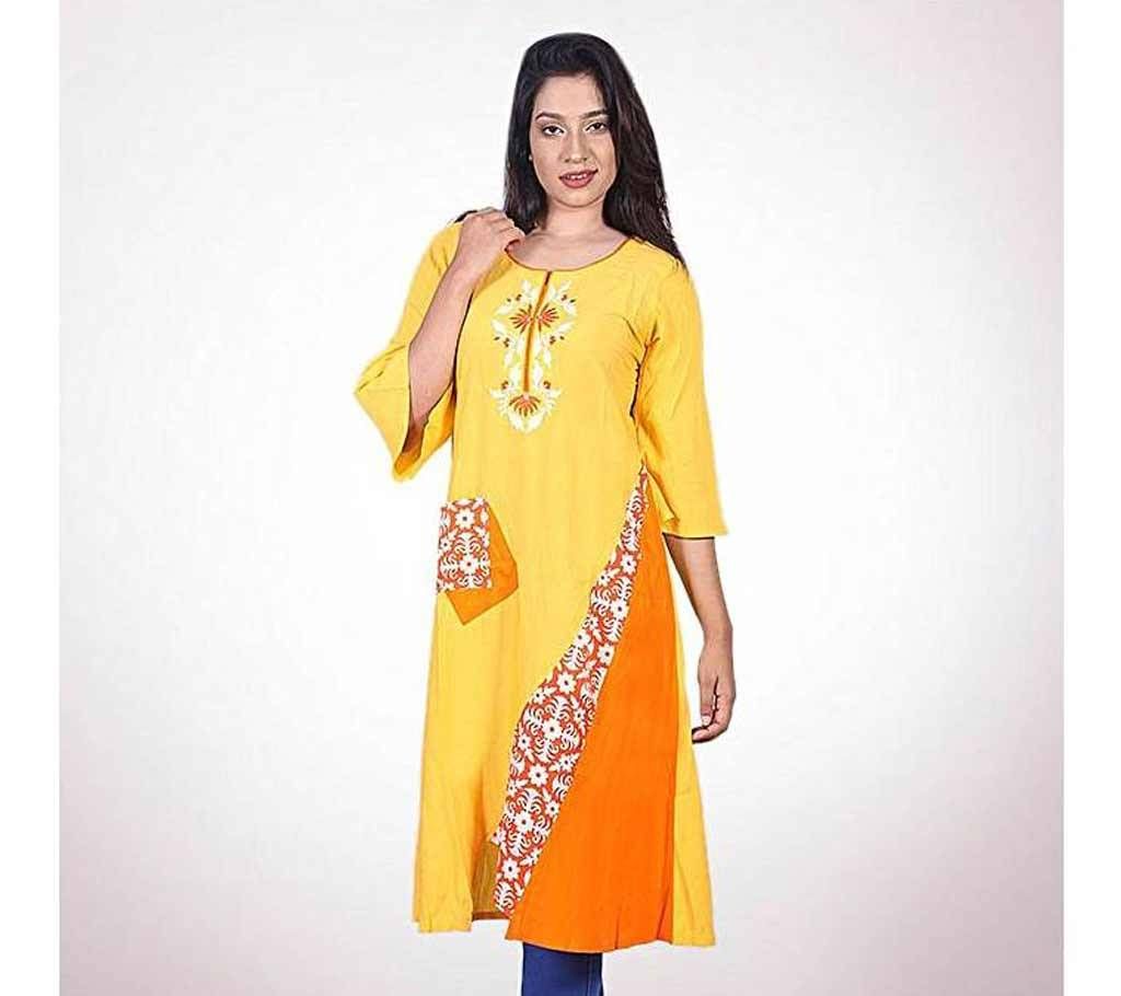 Yellow Indian Linen Kurti For Women
