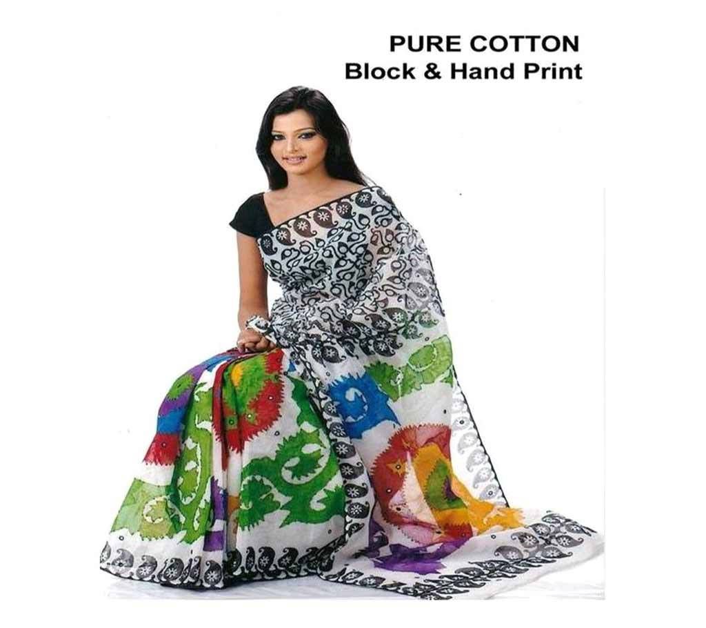 Pure Cotton, Block & Hand Printed Sharee