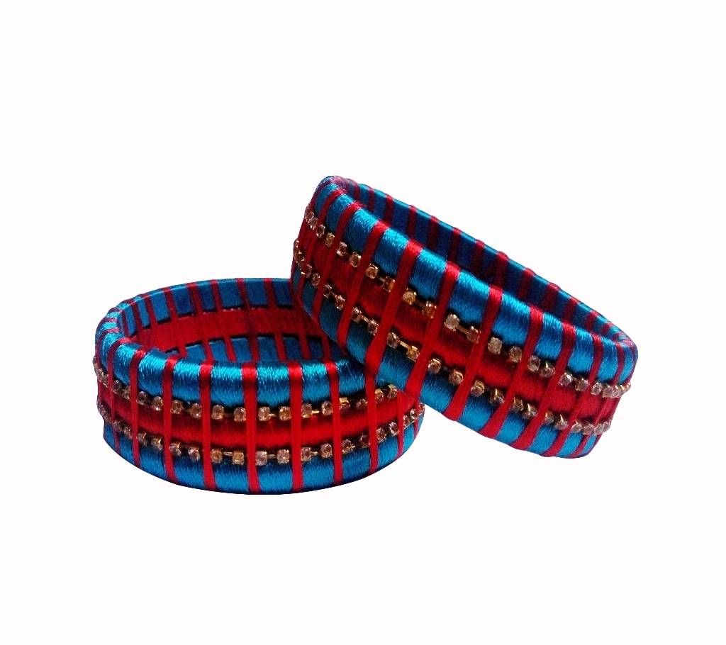 Blue & Red Silk Thread Stone Chain Bangle for Women