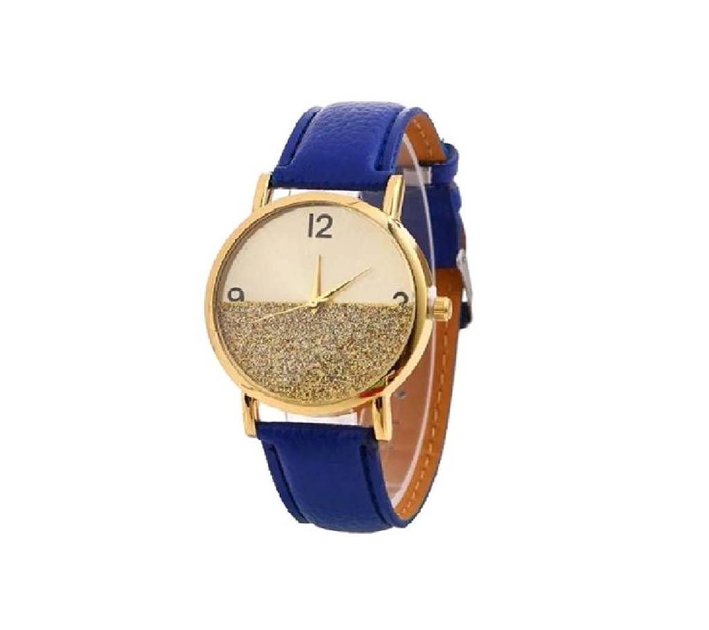 Blue Artificial Leather Wrist Watch for Women