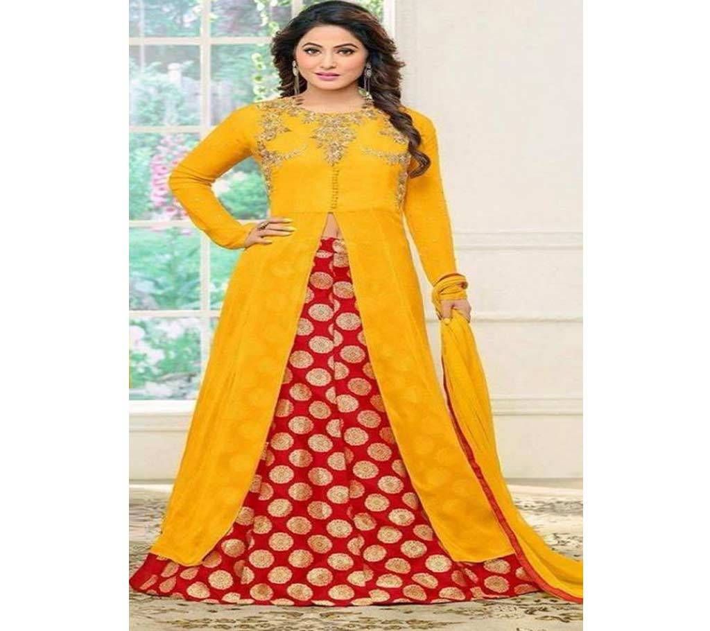 Unstitched Embroidery Georgette Katan Lehenga