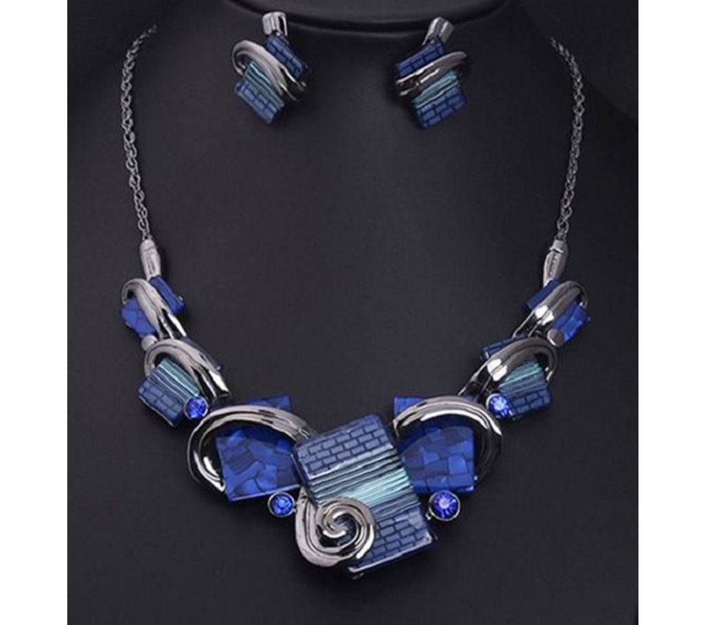 Luxury color Blue Purple Short chain Necklace with earrings