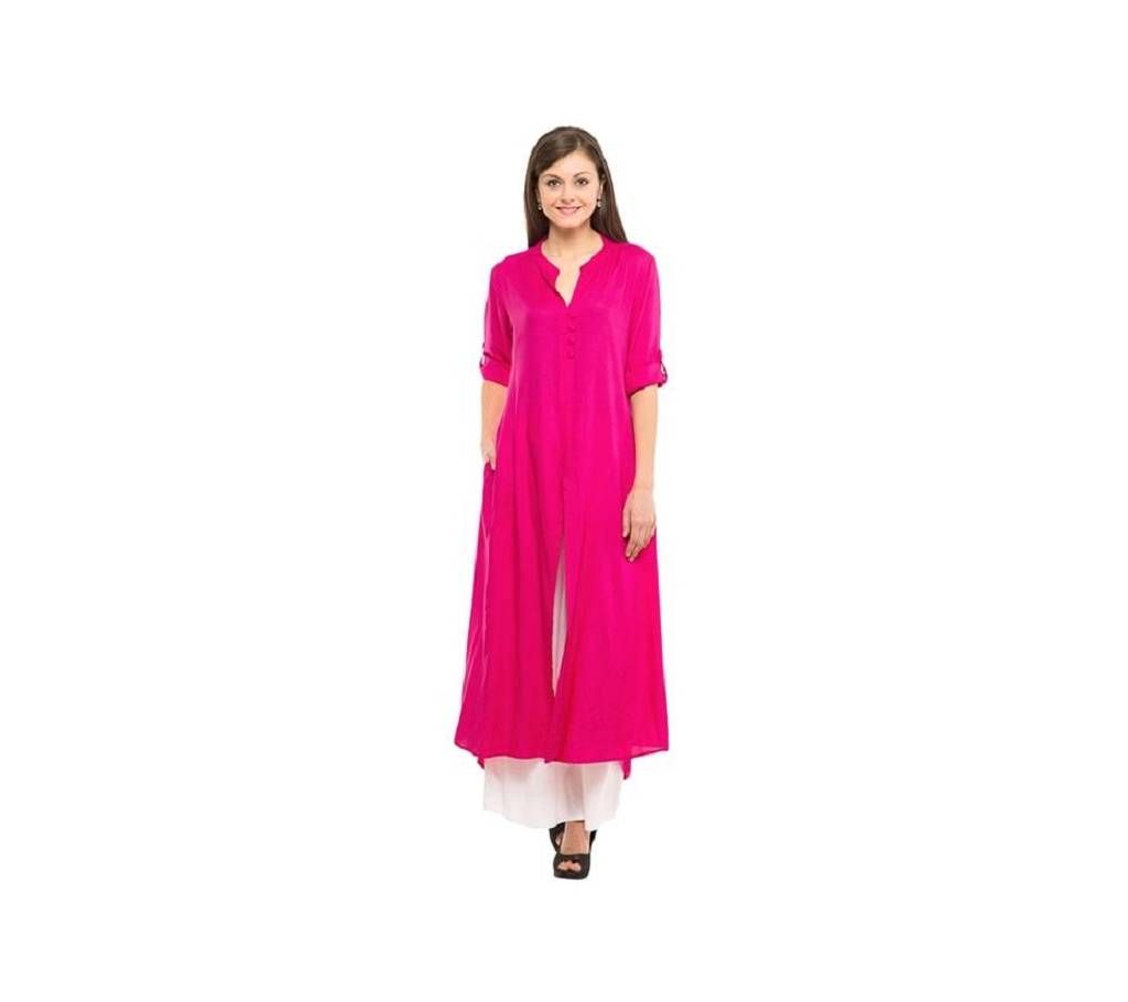 Magenta Linen Long Sleeve Casual Kurti for Women