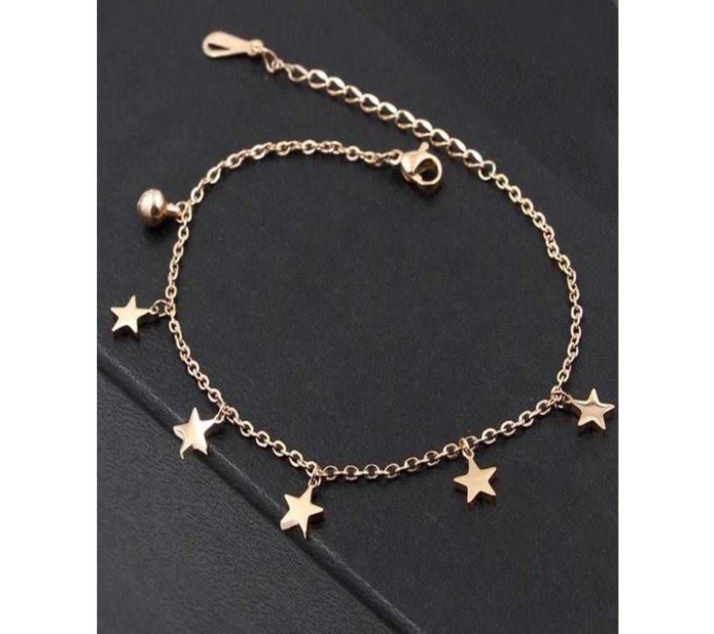 Five Stars Bell Rose Stainless Steel Anklet (Gold Color)