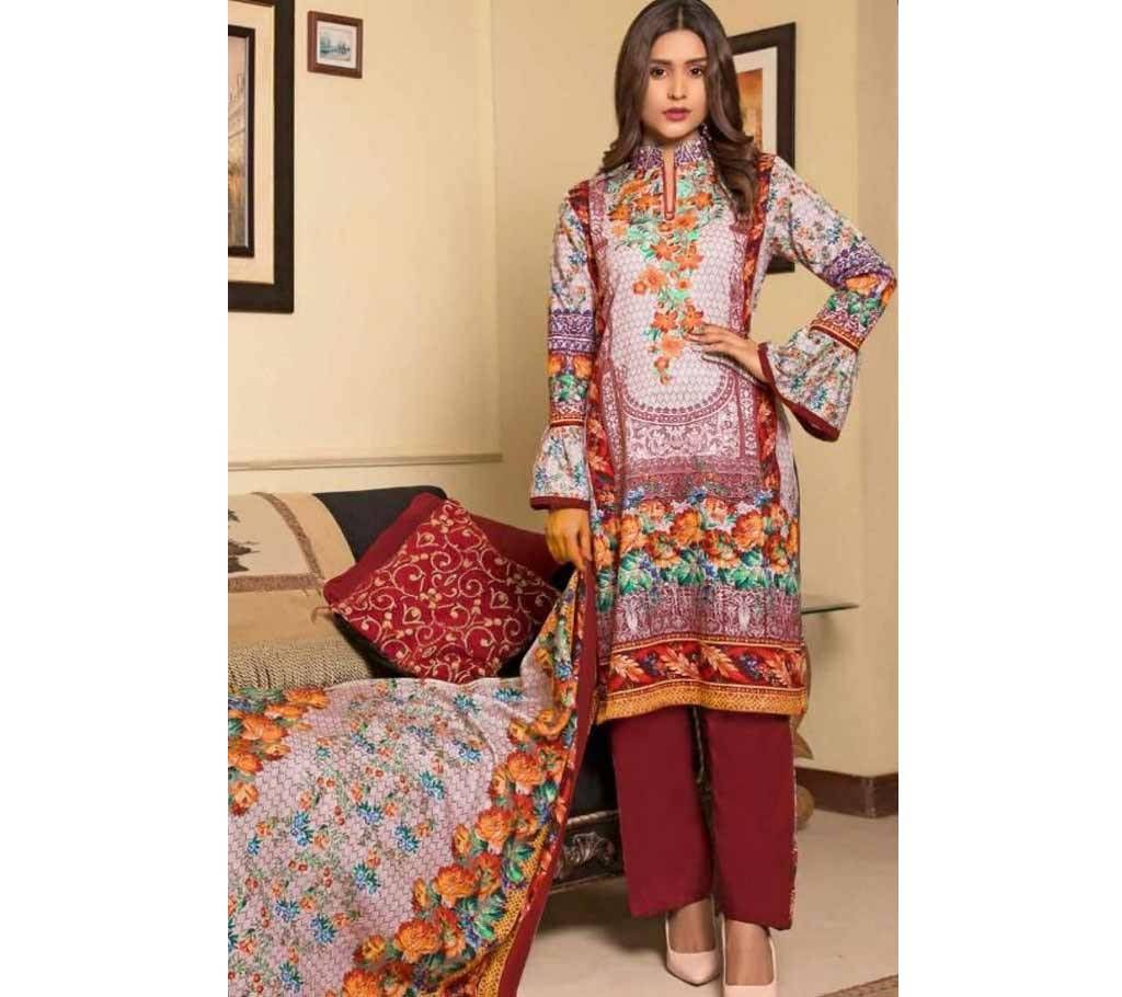 GUL AHMED LAWN VOL 1  Maroon Unstitched LAWN Three piece