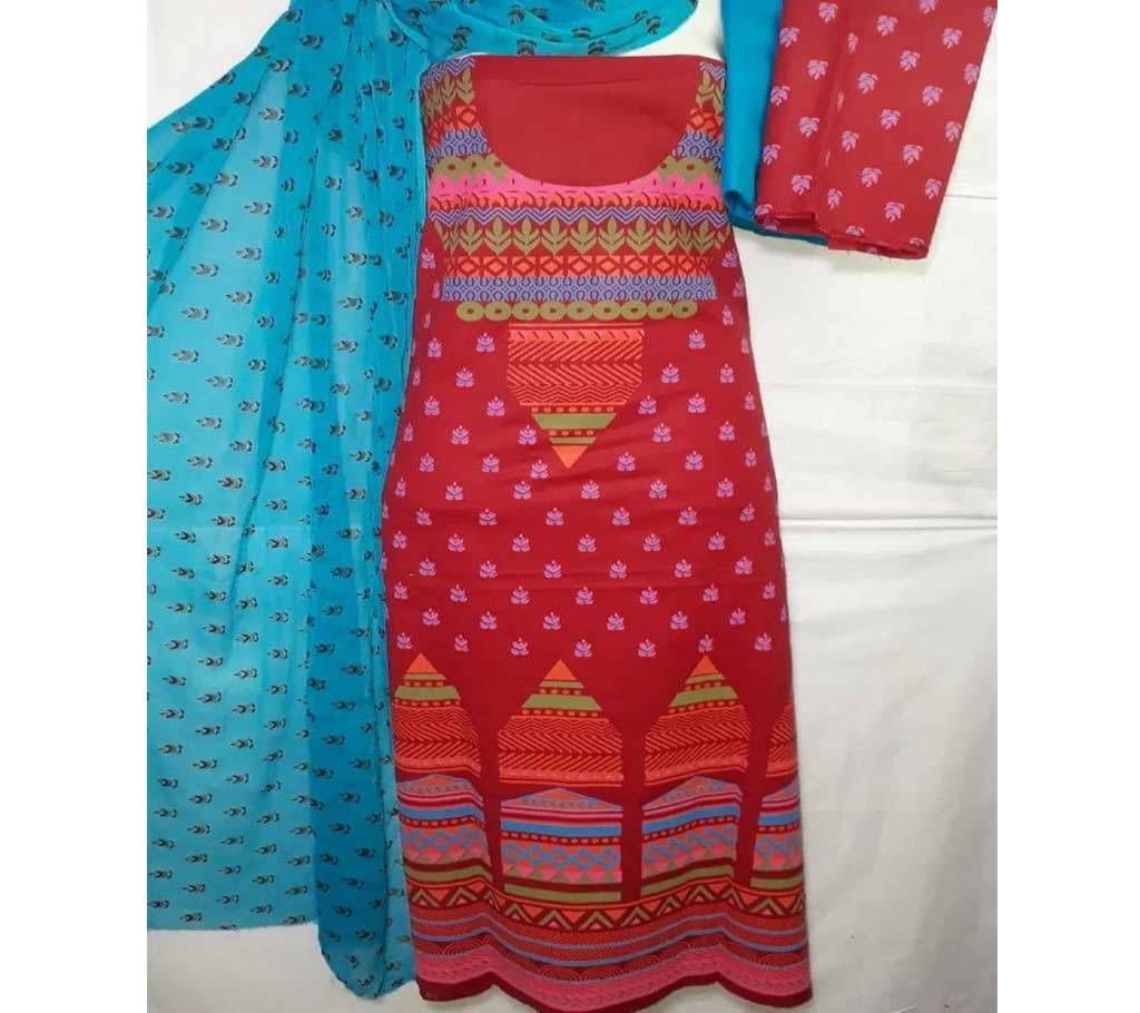 Unstitched Maroon Color Cotton Screen Printed Salwar Kameez for Women