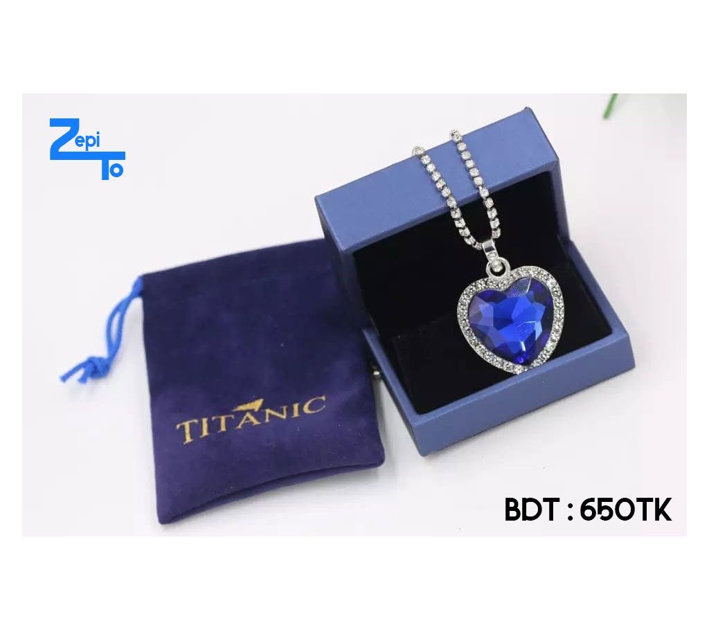 Titanic Heart of Ocean blue heart love forever pendant Necklace + velvet bag