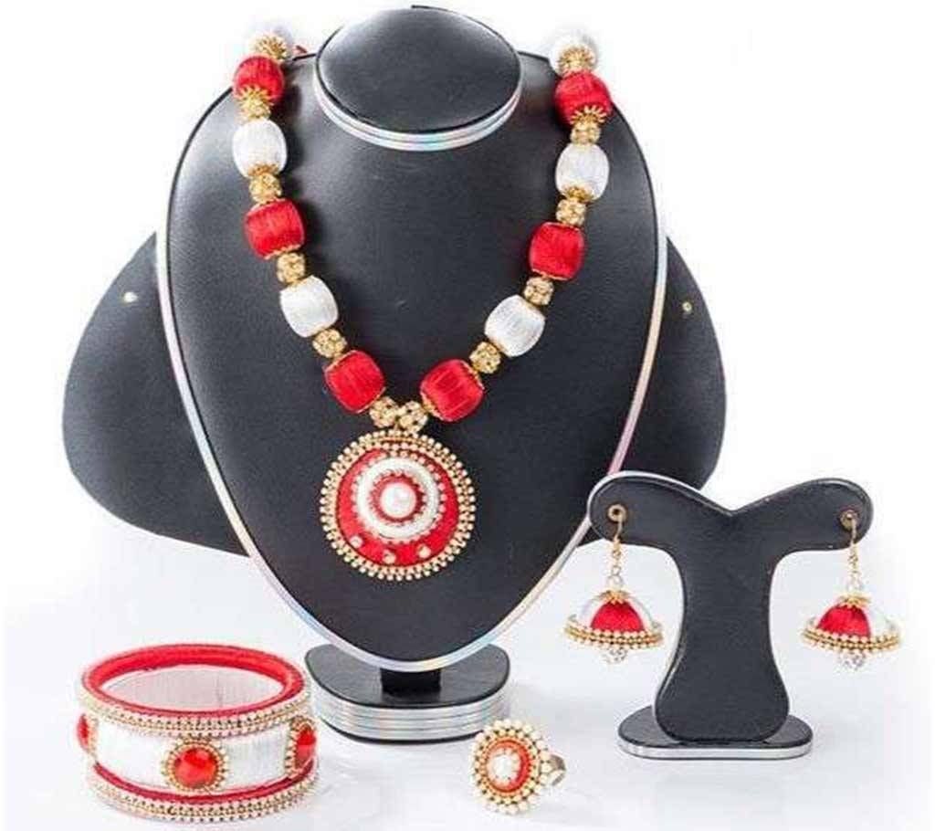 Red & White Color Silk Thread Jewellery Set