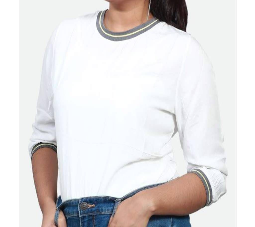 Ribbed Ladies Tops-White