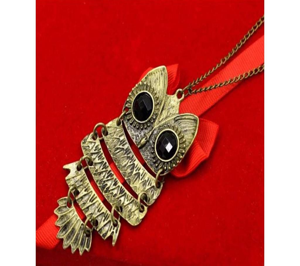 Black Crystal Eyes Layers Bronze & Silver Body Owl Necklace for Women