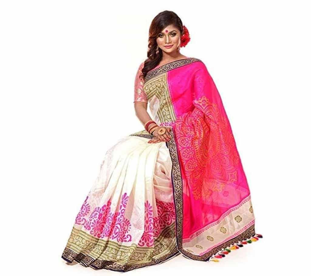 Digital Printed Half Silk Saree with Blouse Piece For Women-12