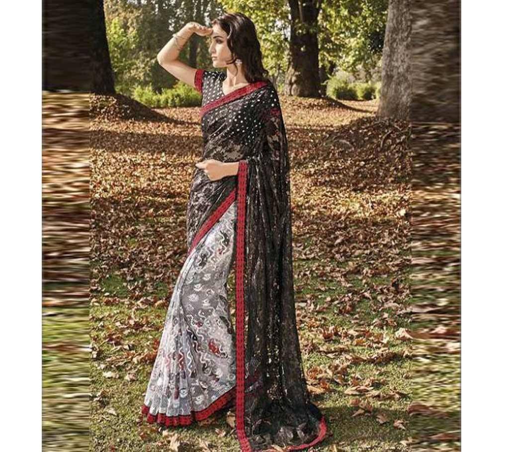 Net jacquard printed sharee