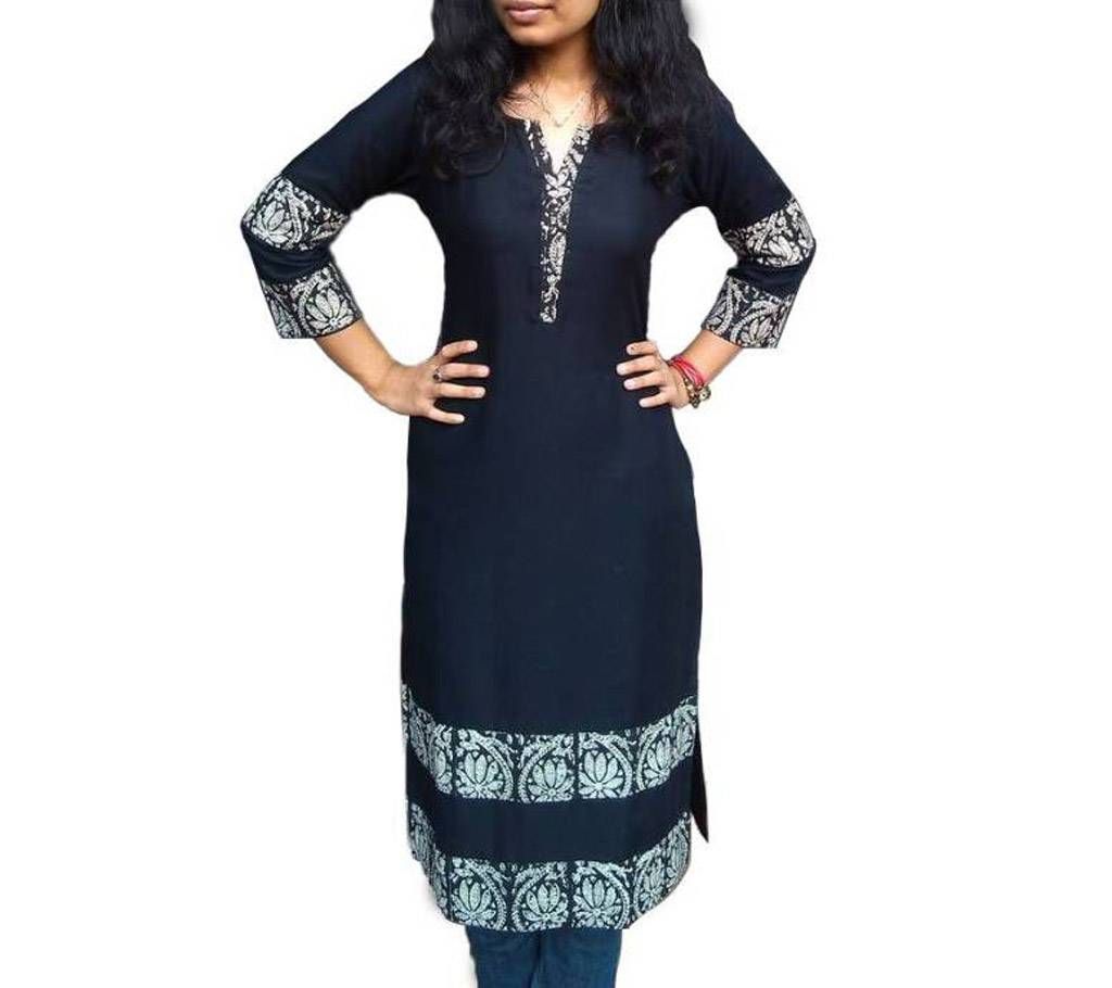 Dark Blue Semi Ready Embroidered China linen Kurt