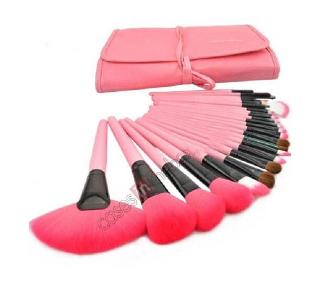 24 Pcs Professional Make Up Makeup Cosmetic Brush Set with Pink Leather Case - Pink