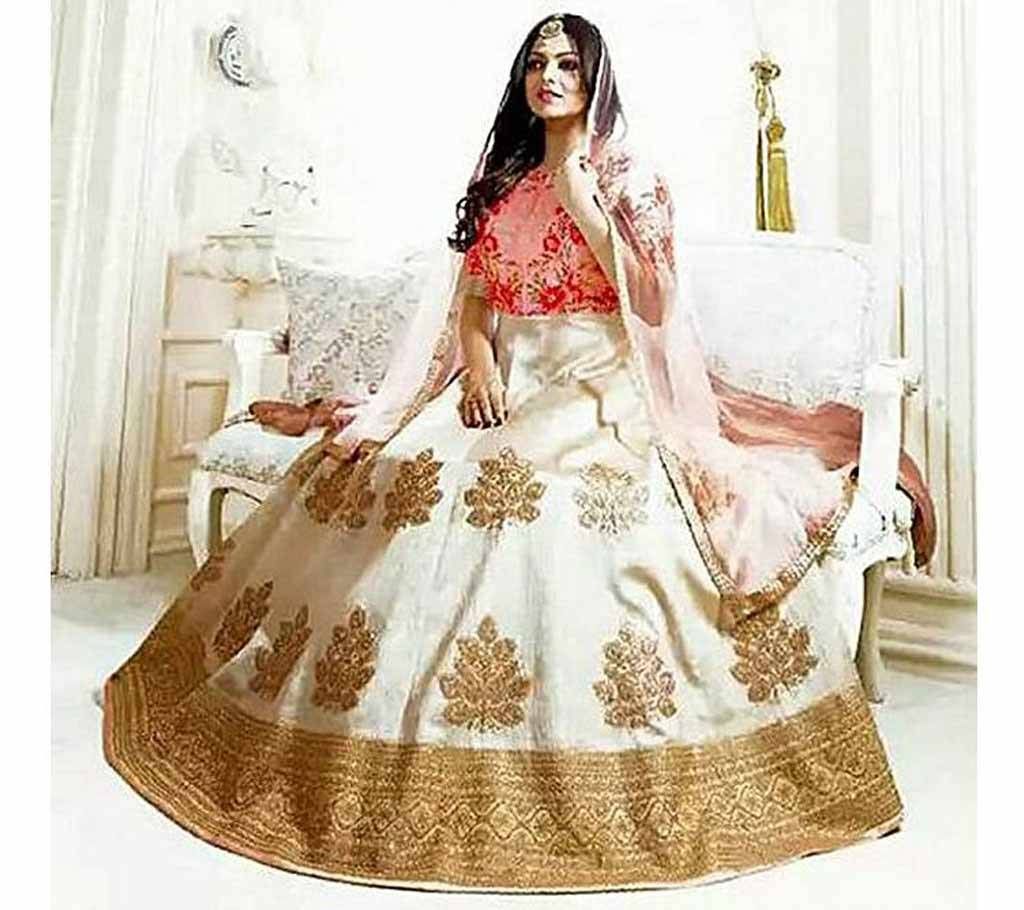 Unstitched White and Golden Embroidery Georgette Gown (Copy)