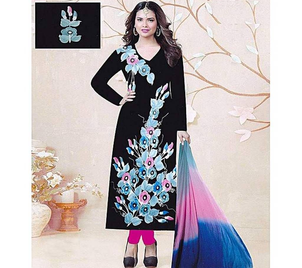 Unstitched Black and Sky Blue Cotton Salwar kameez For Women (Copy)