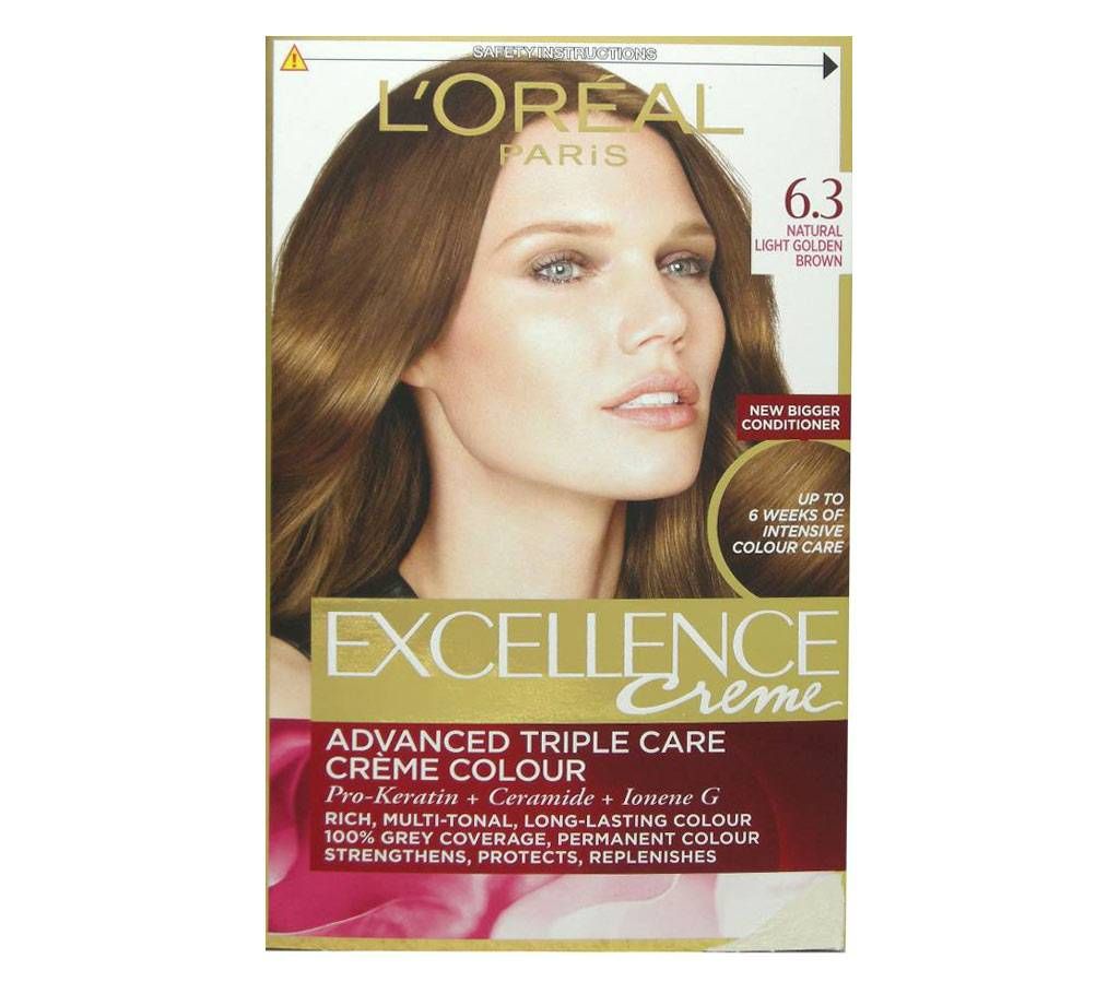 L'Oréal Excellence Creme Hair Dye, 6.3 Light Golden Brown Color - UK