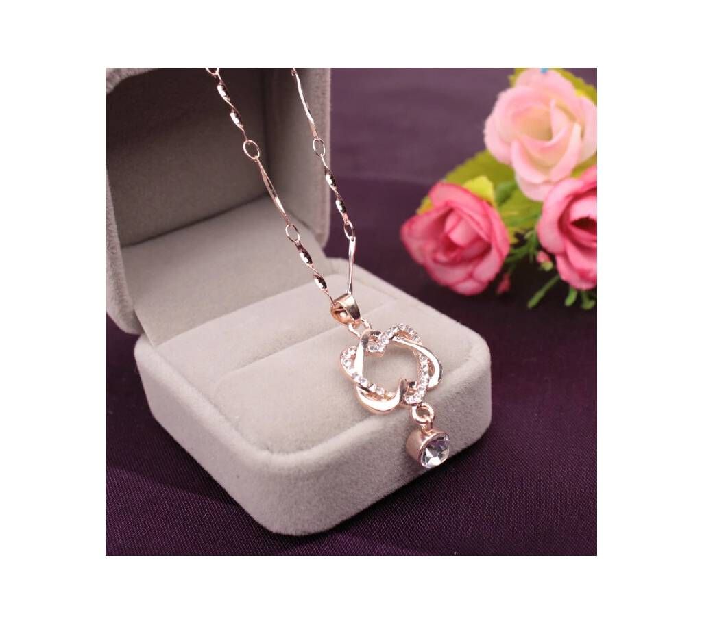 Women Double Heart Pendant Necklace Chain Jewelry