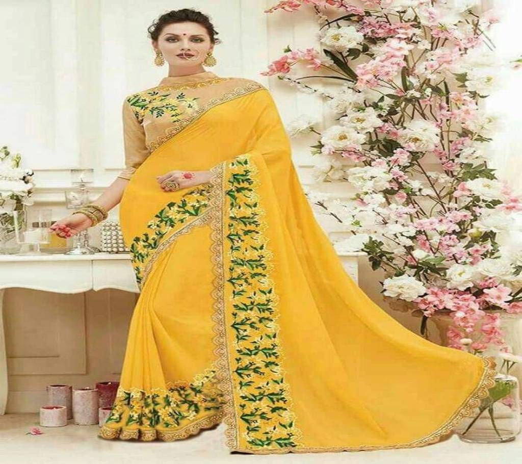 Yellow Georgette Saree For Women