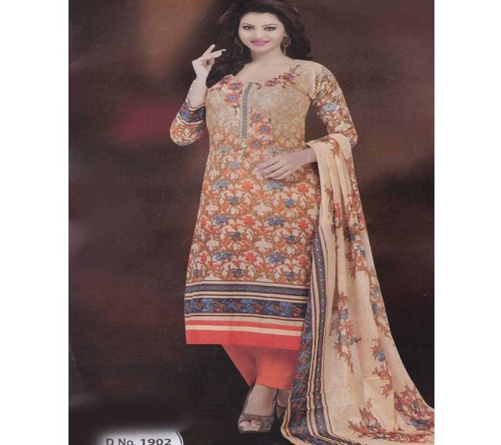 Unstitched Cotton Printed Embroidered Three piece 