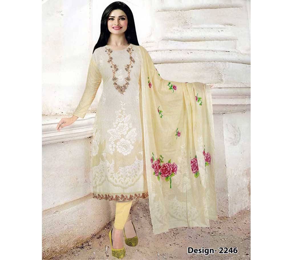 Unstitched Off White Cotton Shalwar Kameez For Women