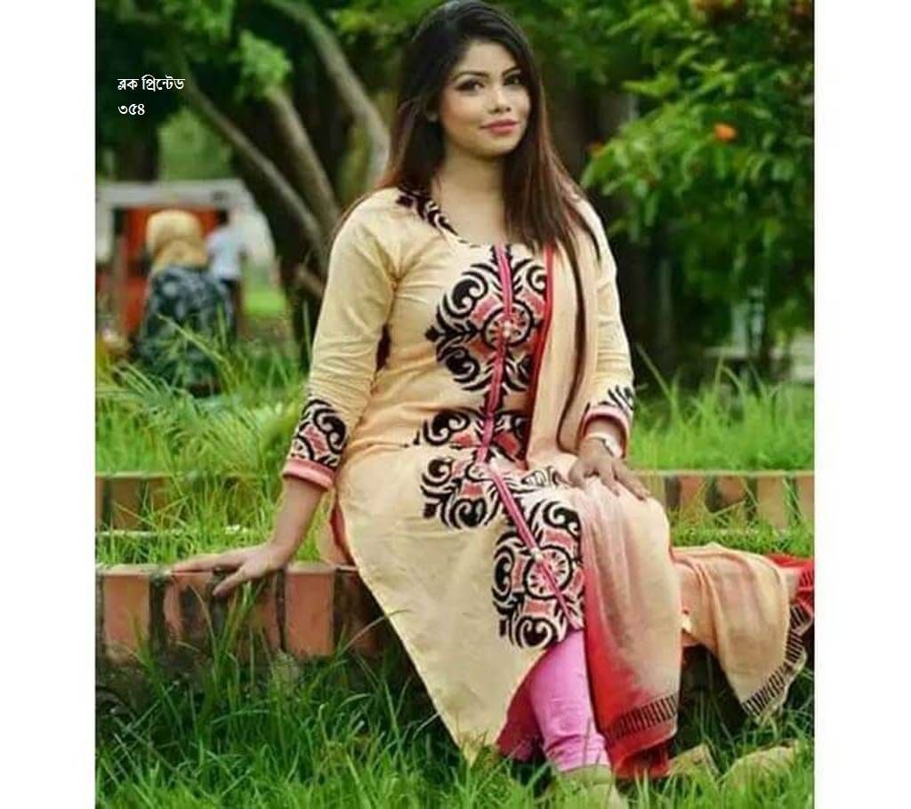 Unstitched block printed Rajdhani voyel cotton Salwar Kameez St block-354