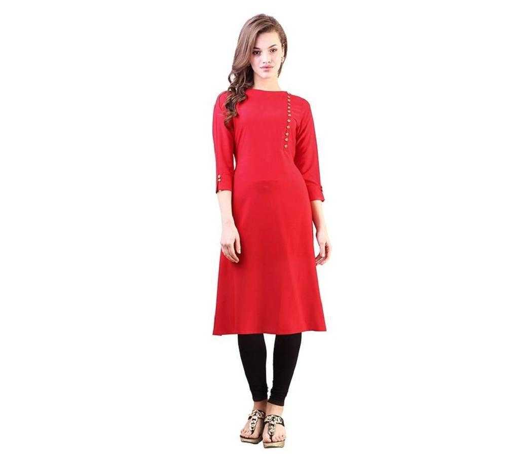 Red Linen Long Sleeve Casual Kurti For Women
