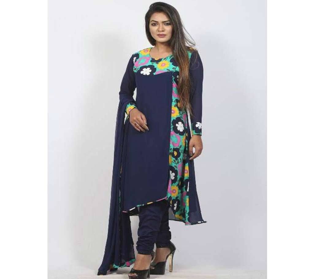 Semi Stitched Navy Blue Georgette Salwar Kameez For Women