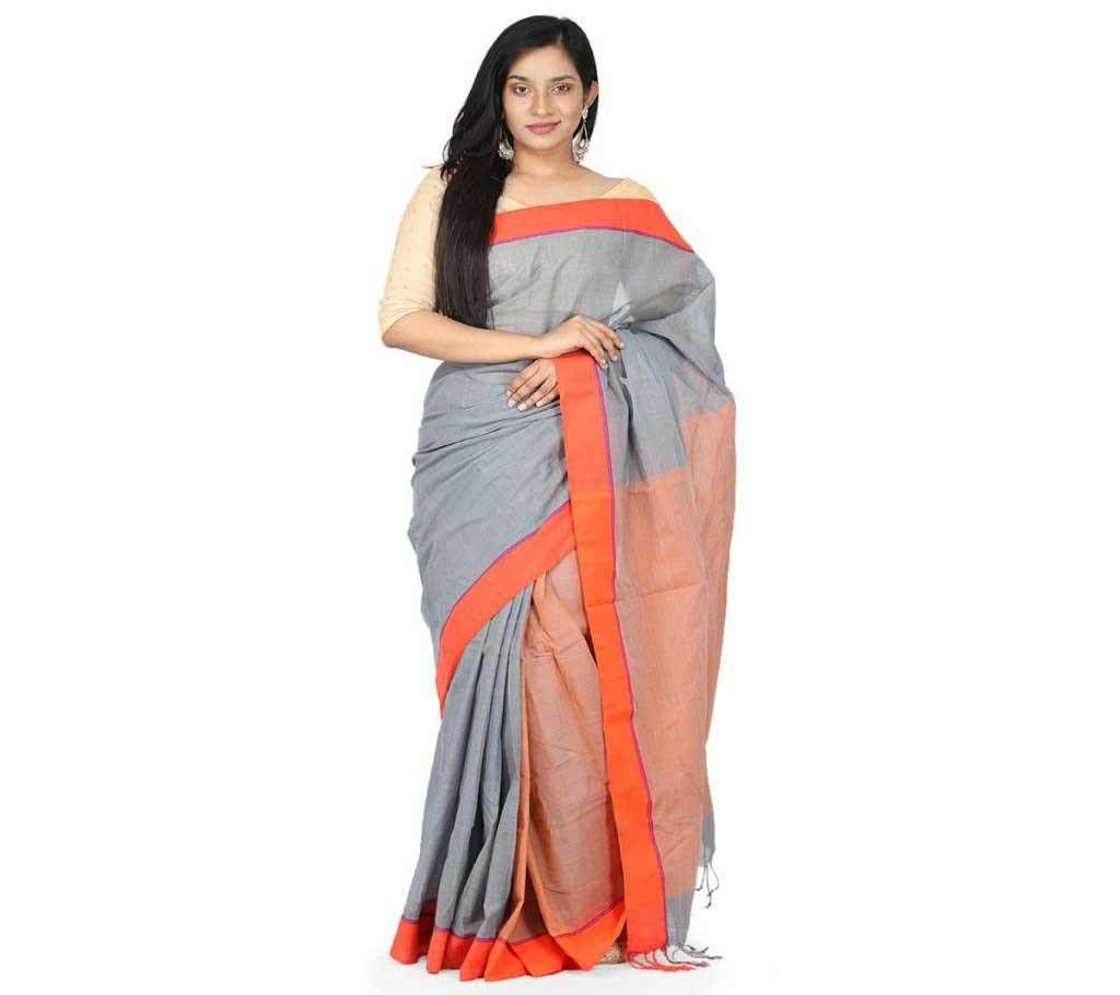 Ash Maroon Color Handloom Cotton Saree