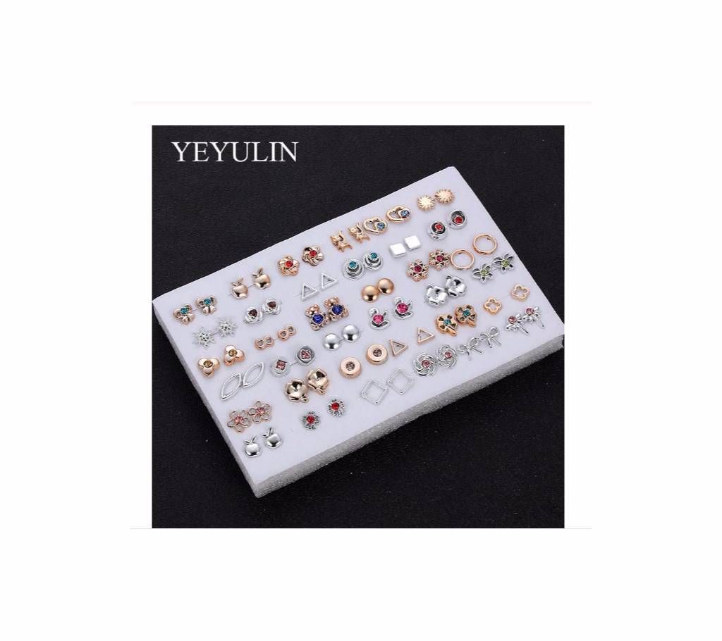 36 Pairs Gold & Silver Colorful Rhinestone Stud Earrings Set