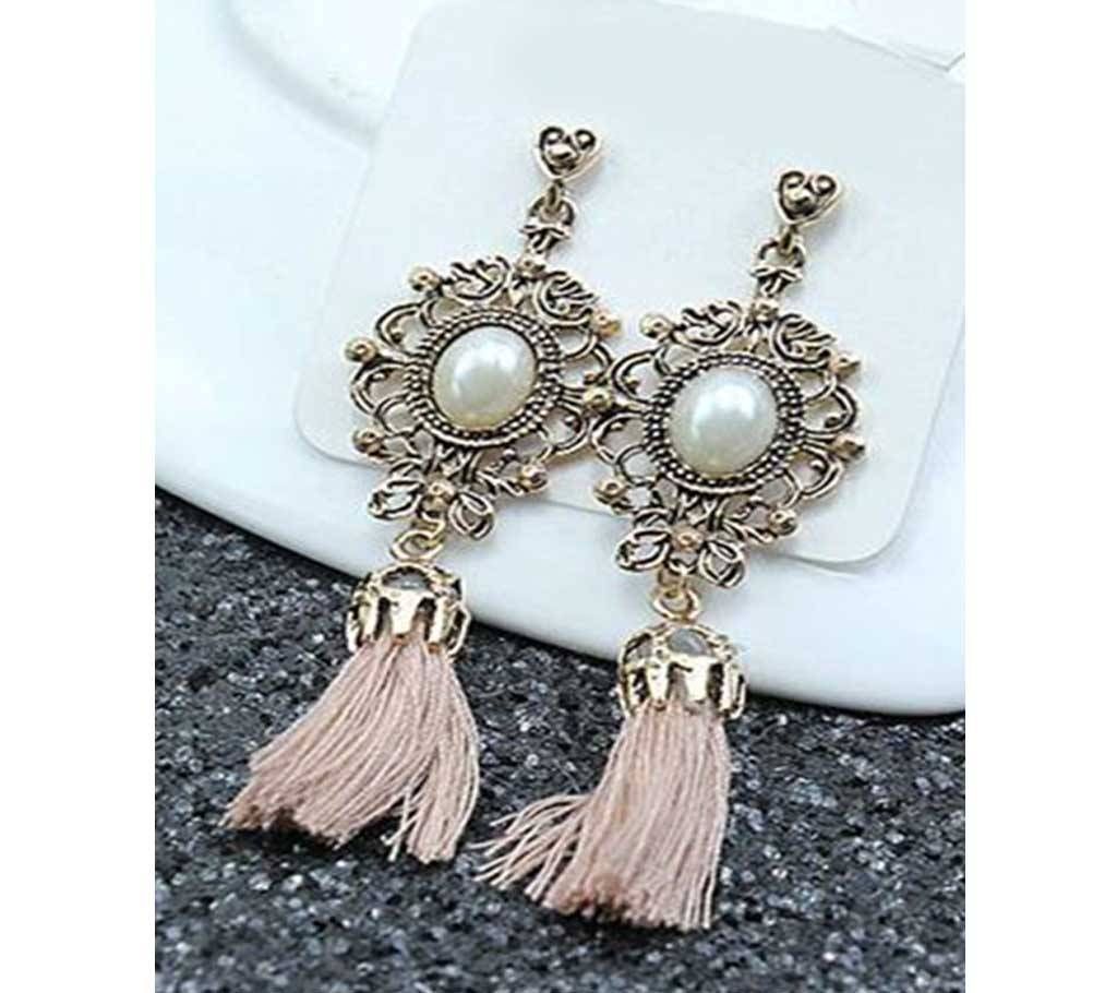 Tassel Earrings Boho Bohemian Long Silk Fabric Dangling Earrings Khaki