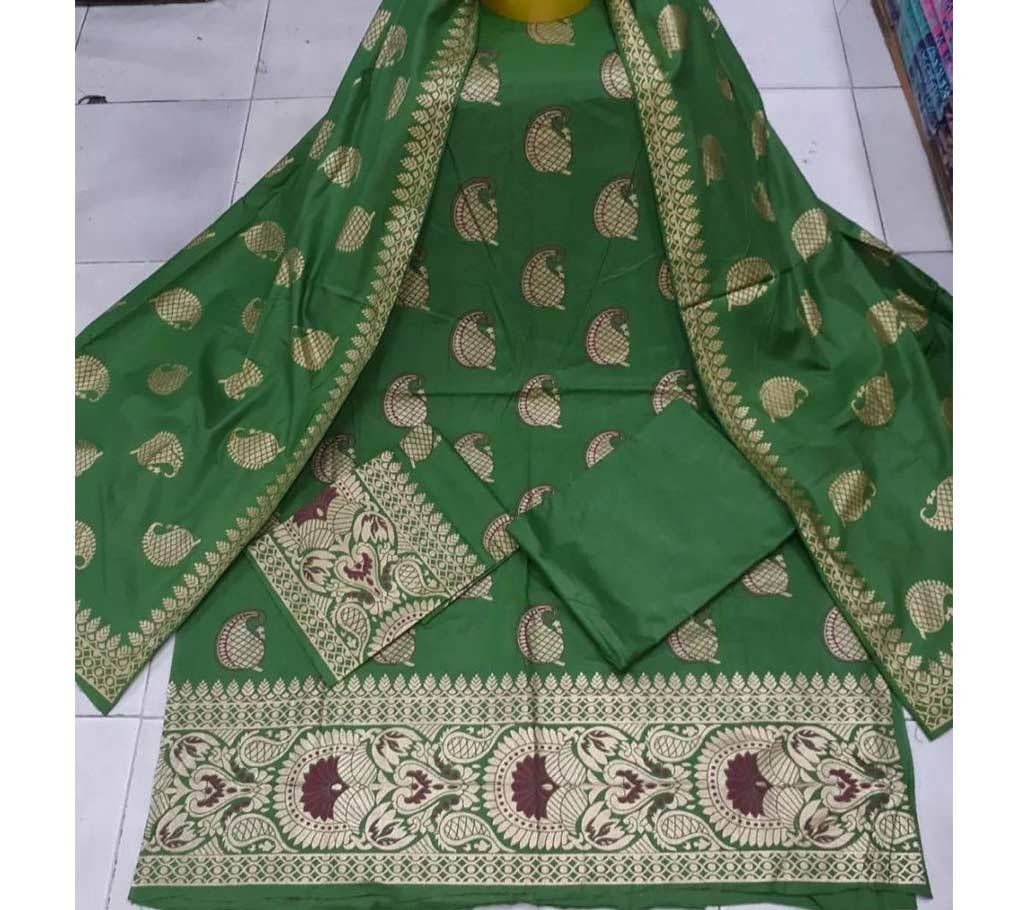 Unstitched Emerald Color Cotton Screen Printed Salwar Kameez for Women