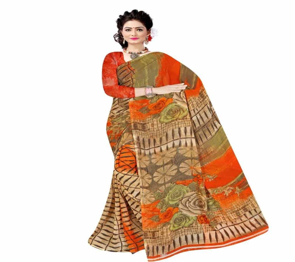 Indian Orange  And Rust Silk Printed saree For women (Copy)