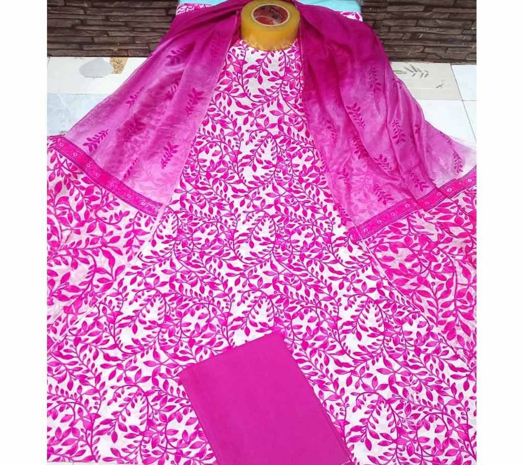 Deshi Cotton Unstitched Joypuri Screen Printed 3Pcs - H30 - MHG