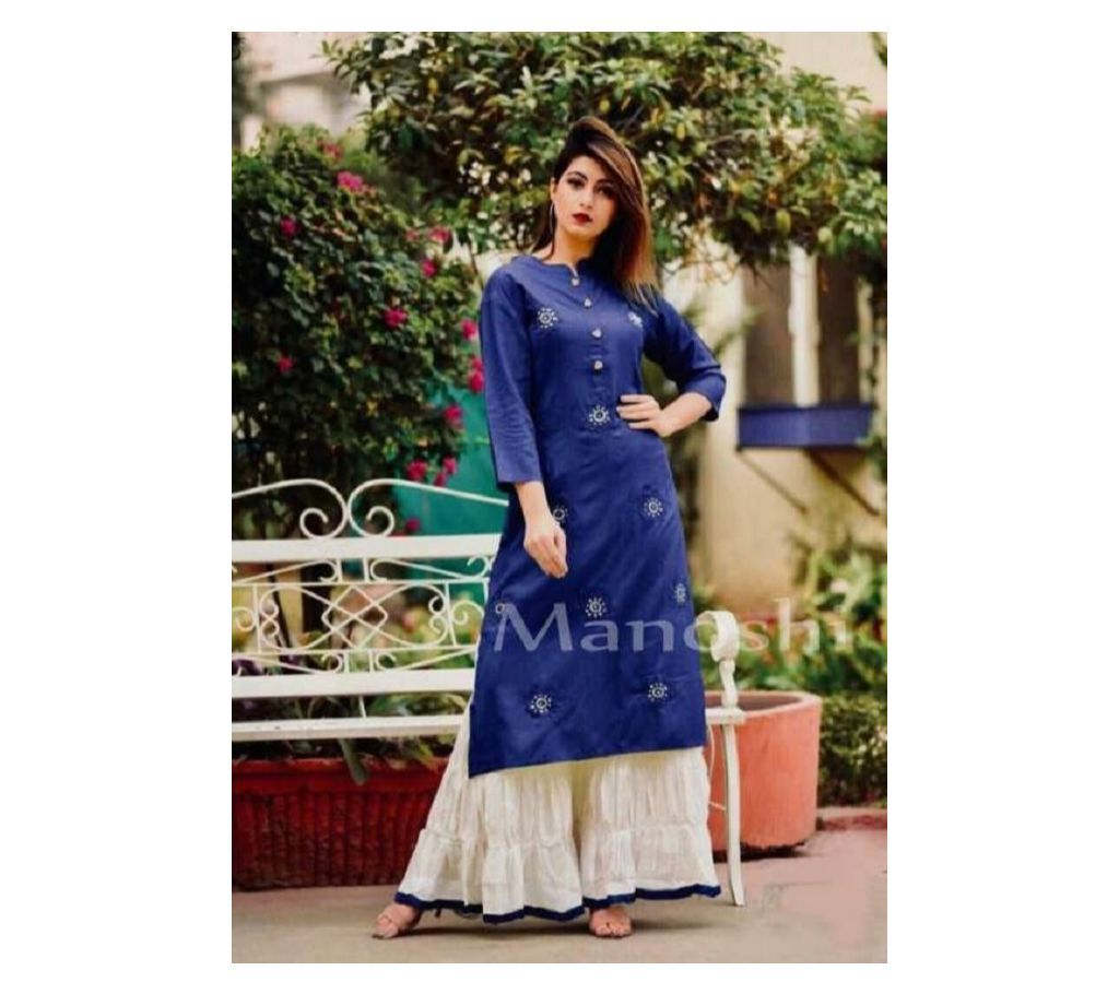 Unstitched Block Printed Cotton Salwar Kamiz Full Blue