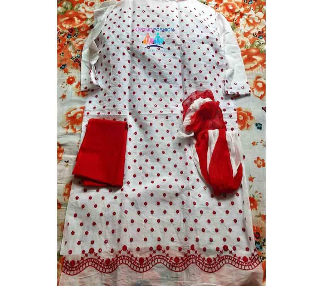 White and RED Unstitched Georgette 4Pcs