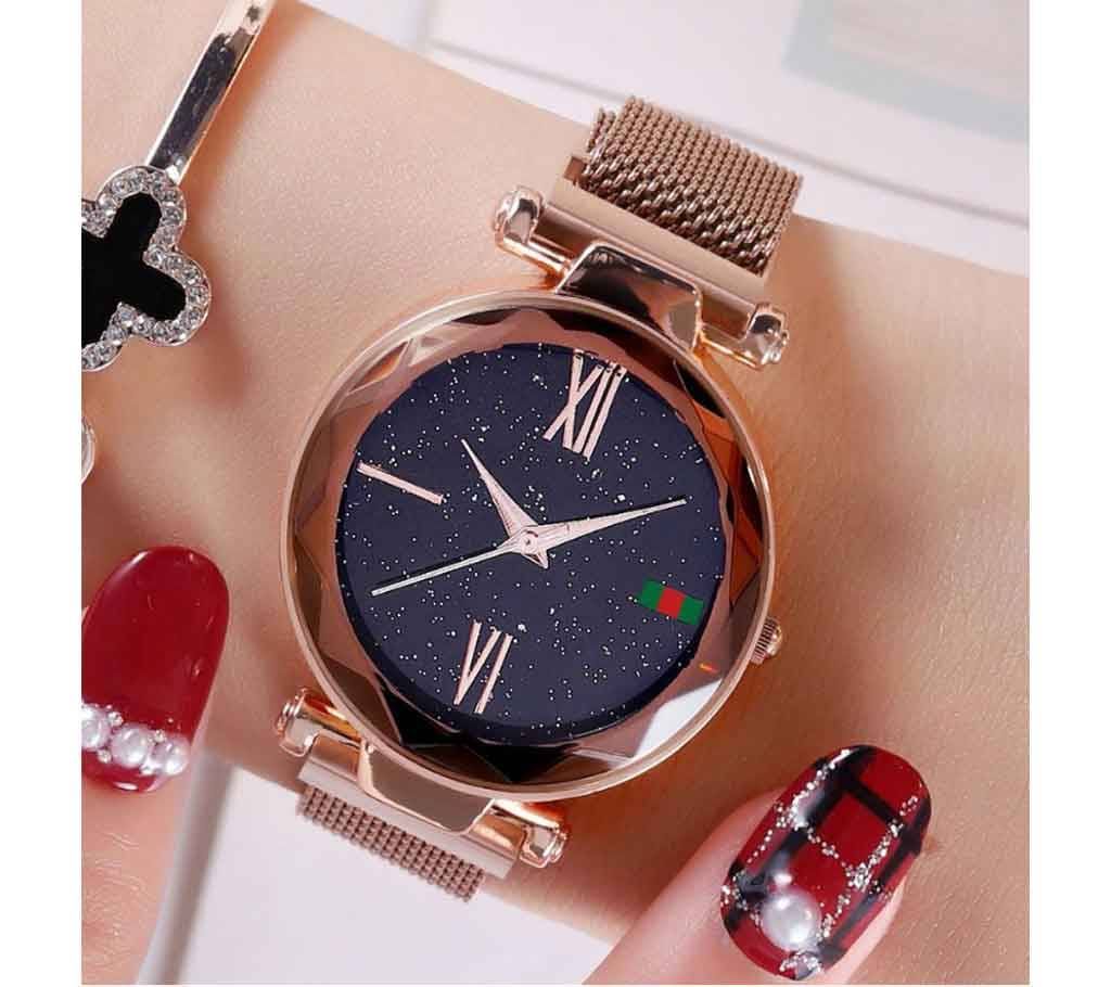 Golden Magnet Wrist Watch For Female
