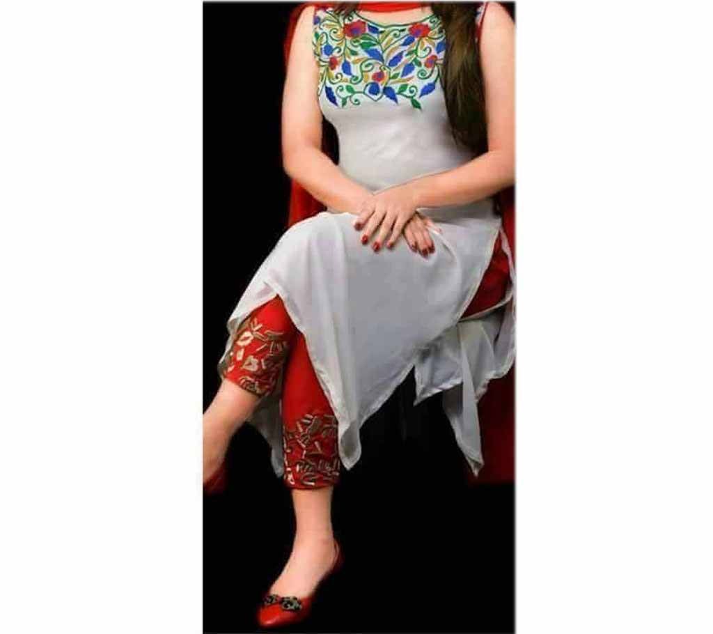 Unstitched Georgette Embroidery Three Piece Dress 