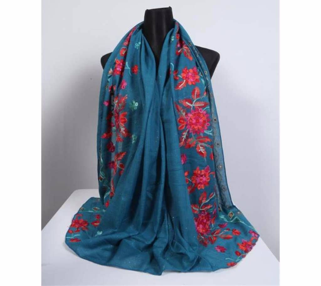 Blue Color Cotton Embroidery Hijab