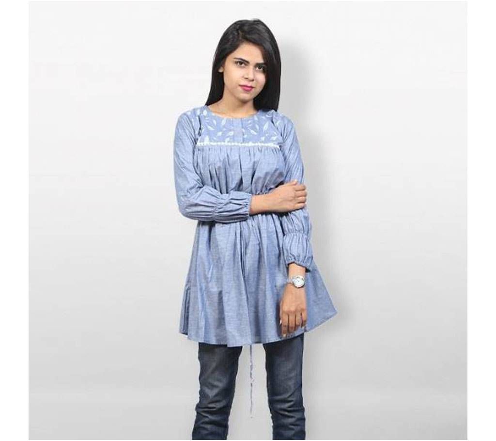 Sky Blue Cotton Top for Women