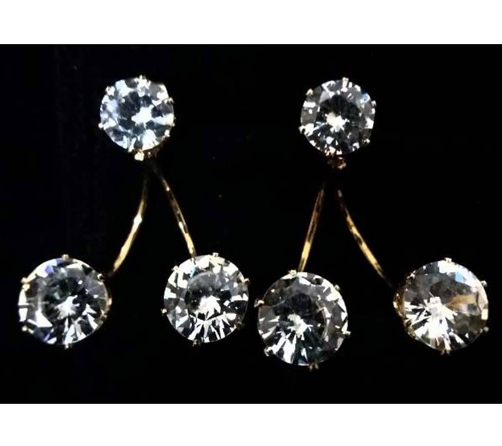 Gold Plated Diamond Cut Stone Setting Earrings