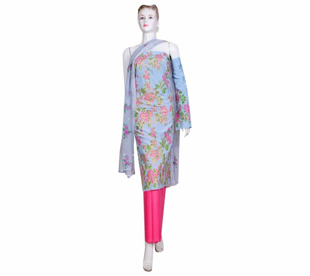 Block printed lilen unstitched lilen three piece 