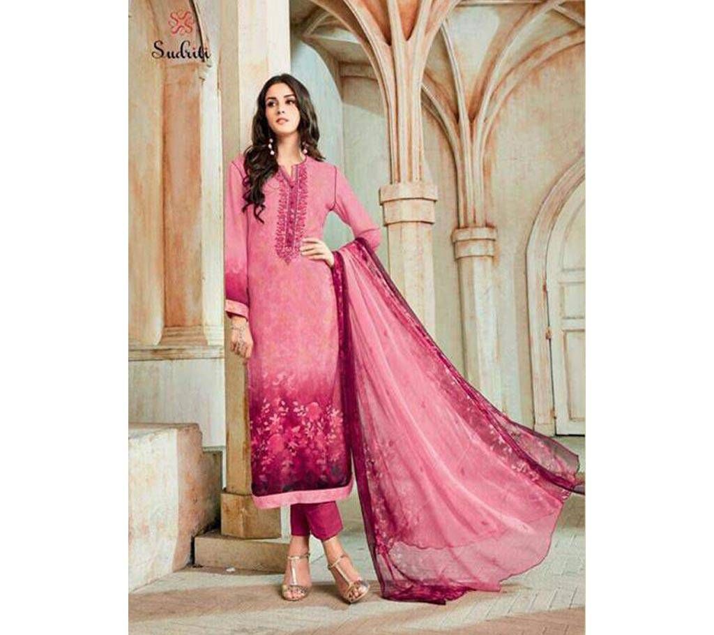 Indian Unstitched Cotton Embroidery Three Piece