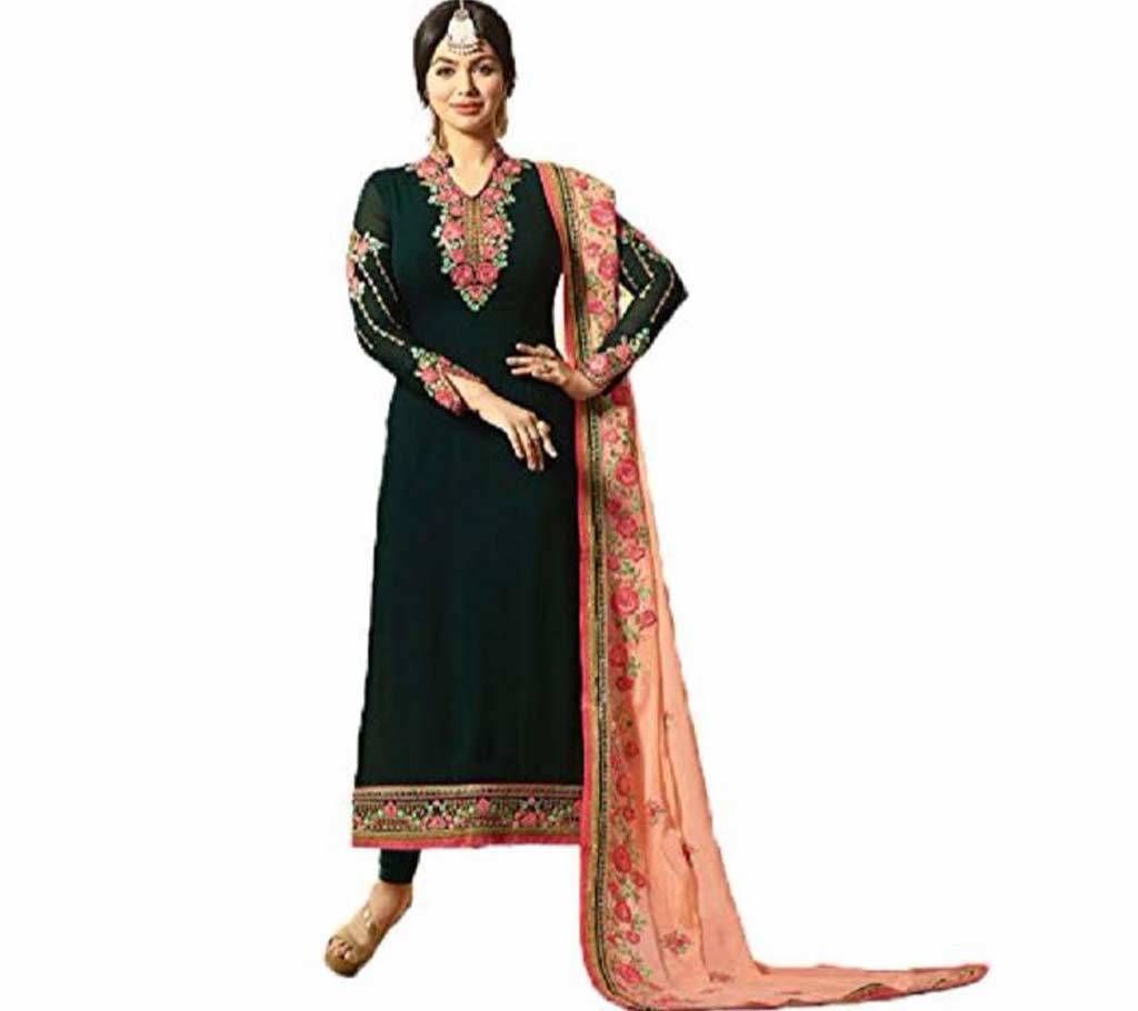 Semi Stitched Faux Georgette Embroidered Three Piece - Copy
