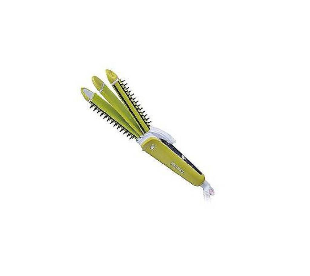 Kemei KM-6877 (3-In-1) multi functional hair curler and straightener - Lime Green