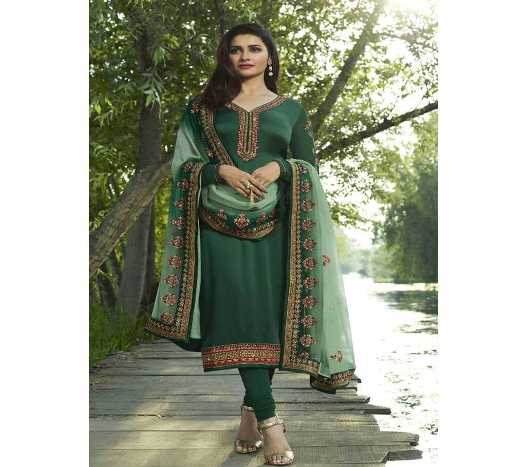 Un-stitched Prachi Desai dark green georgette with embroidery salwar kameez
