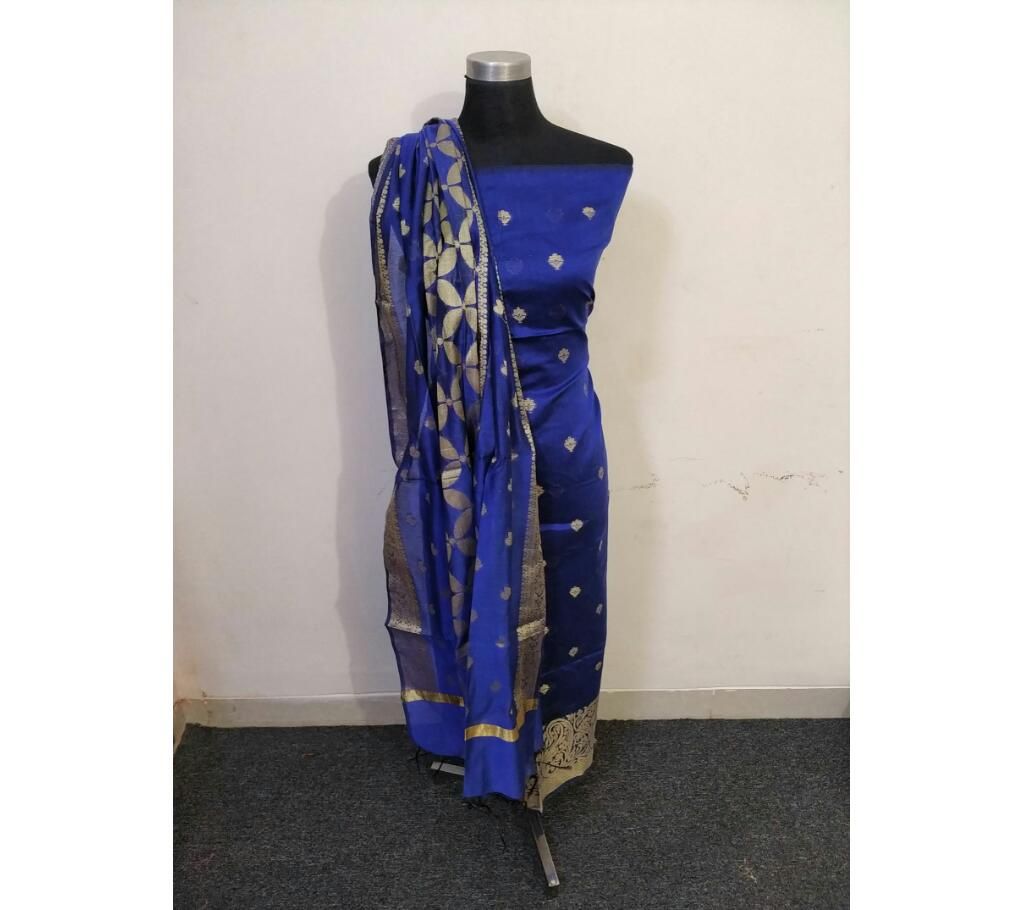 Benarasi Katan 2 piece 06 Royal blue  with Golden Mukut Design