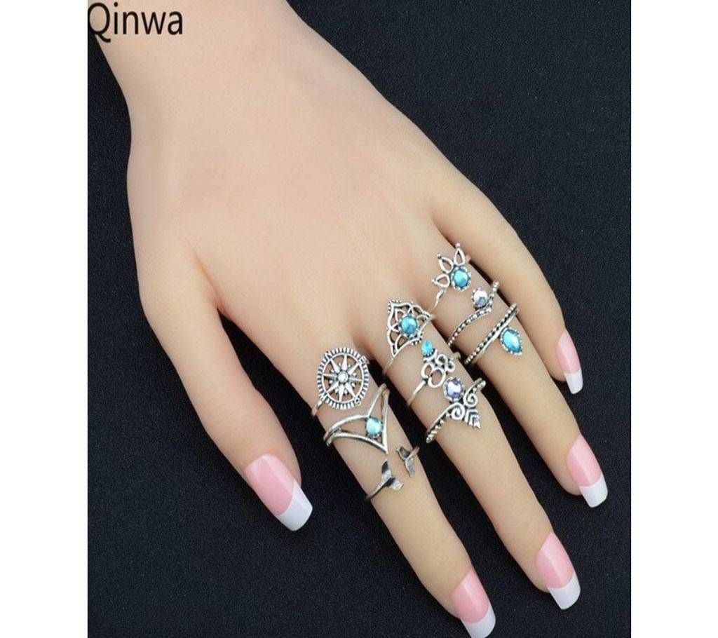 Bohemia Crown Fishtail Compass Crystal Finger Rings (9pcs/Set)