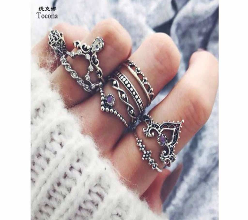 10pcs/Set Bohemia Flower Crystal Rings for Women
